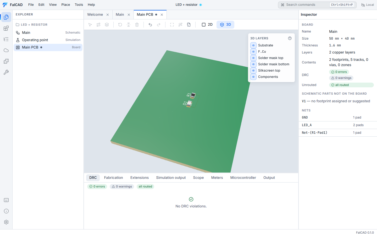 3D preview of the board